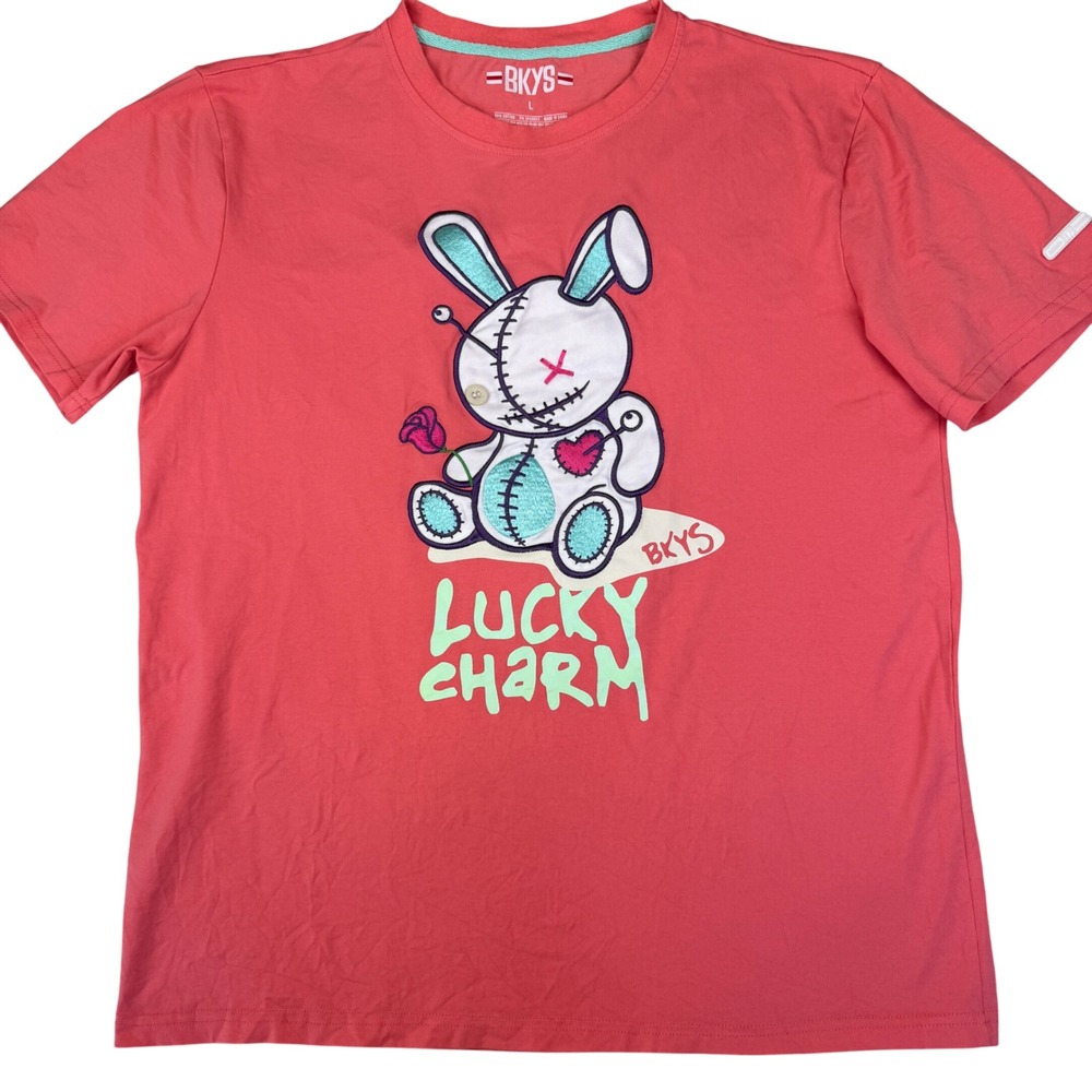BKYS T-Shirt Mens Large Coral Lucky Charm Voodoo‎ Bunny Graphic Streetwear Tee
